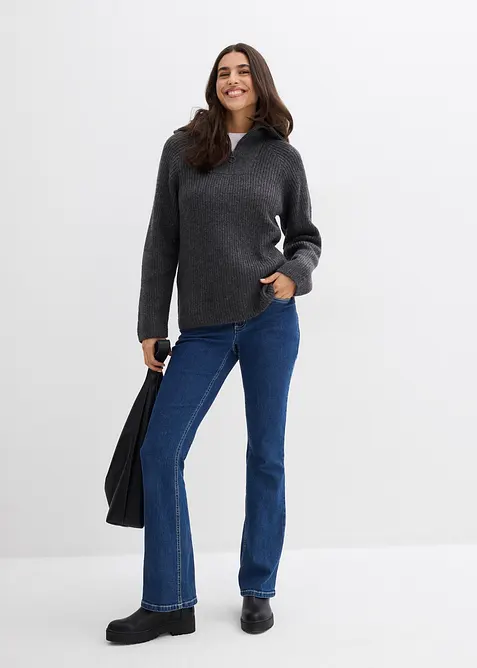 Maglione a coste con zip, bonprix