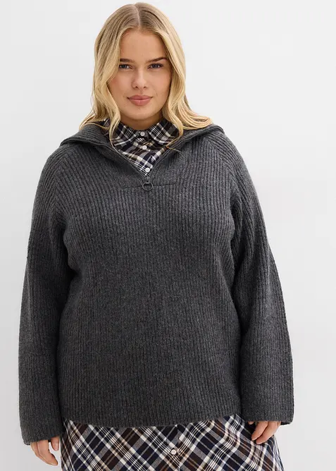Maglione a coste con zip, bonprix