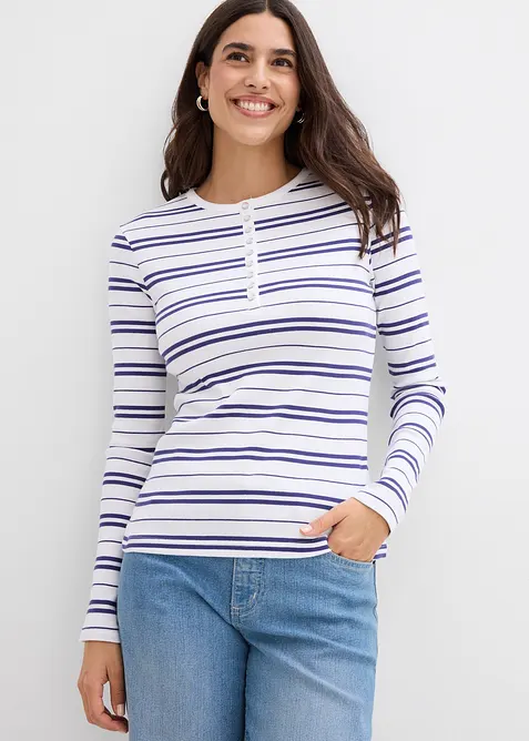 Maglia a maniche lunghe a coste in misto cotone biologico, bonprix