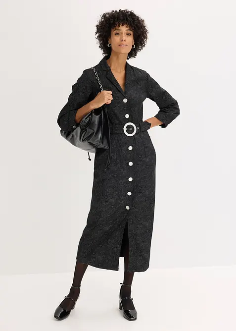 Abito in twill con cintura (set   2 pezzi), bonprix