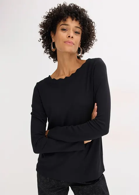 Maglia con scollo ondulato in punto di Roma, bonprix