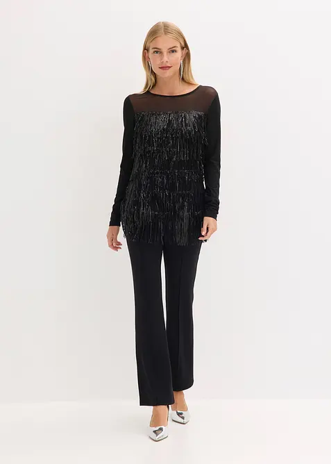 Maglia a maniche lunghe con frange e pailettes, bonprix