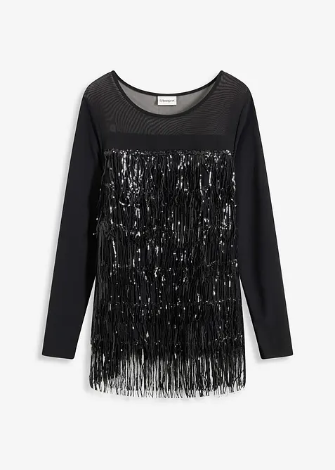 Maglia a maniche lunghe con frange e pailettes, bonprix