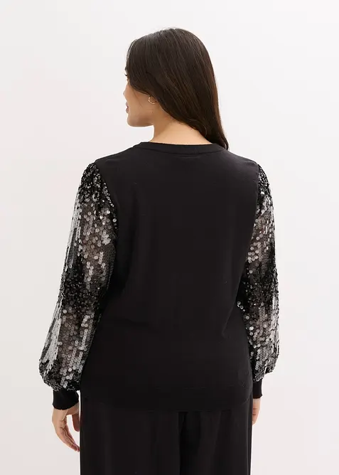 Maglione in filato fine con paillettes sulle maniche, bonprix