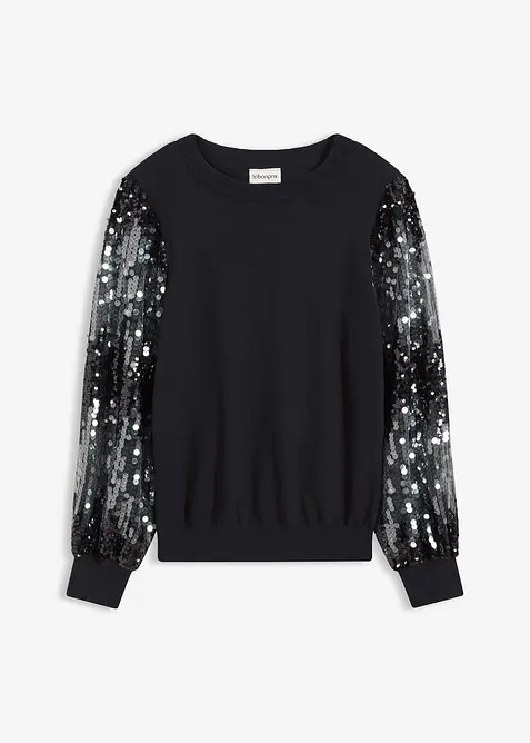 Maglione in filato fine con paillettes sulle maniche, bonprix