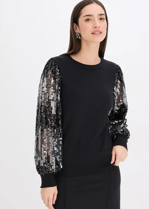 Maglione in filato fine con paillettes sulle maniche, bonprix