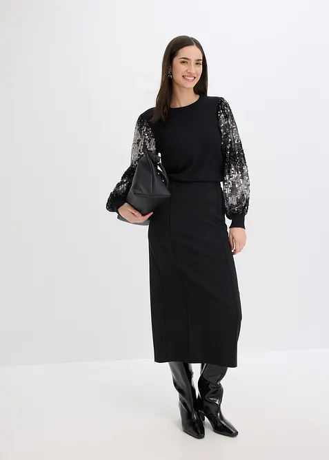 Maglione in filato fine con paillettes sulle maniche, bonprix