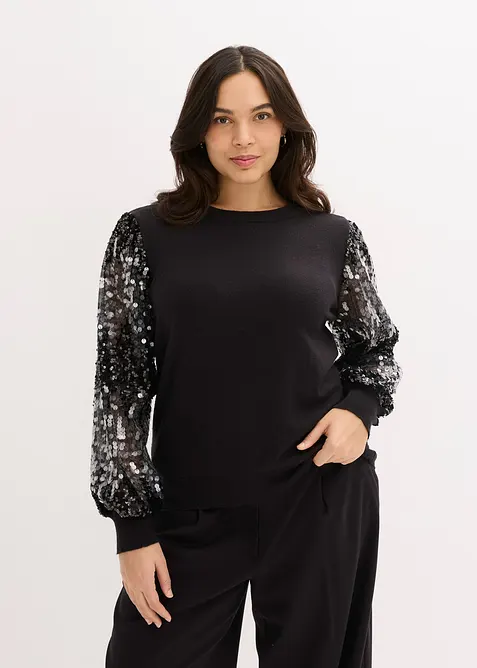 Maglione in filato fine con paillettes sulle maniche, bonprix