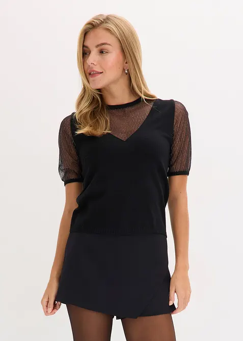 Maglione in filato fine con inserto in mesh, bonprix