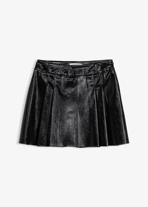 Gonna corta in similpelle con pieghe baciate, bonprix