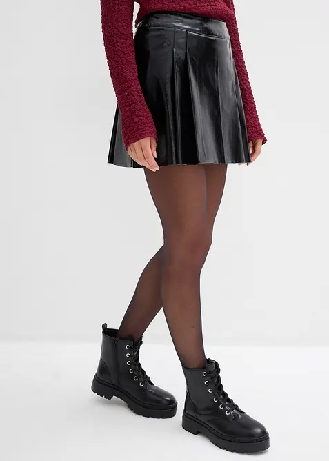 Gonna corta in similpelle con pieghe baciate, bonprix