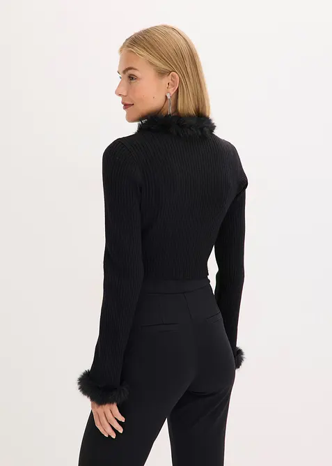 Cardigan in filato fine con pelliccia sintetica, bonprix