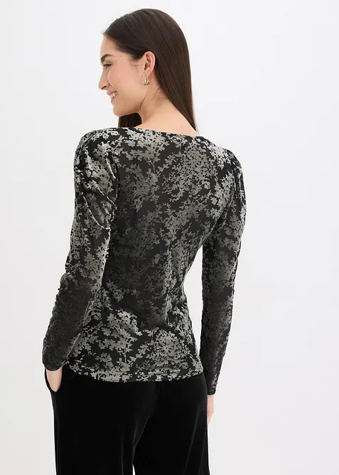 Maglia in velluto devor&eacute; a maniche lunghe, bonprix