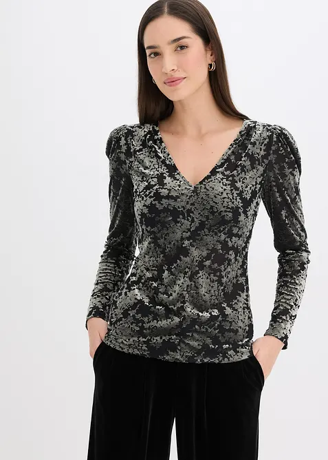 Maglia in velluto devor&eacute; a maniche lunghe, bonprix