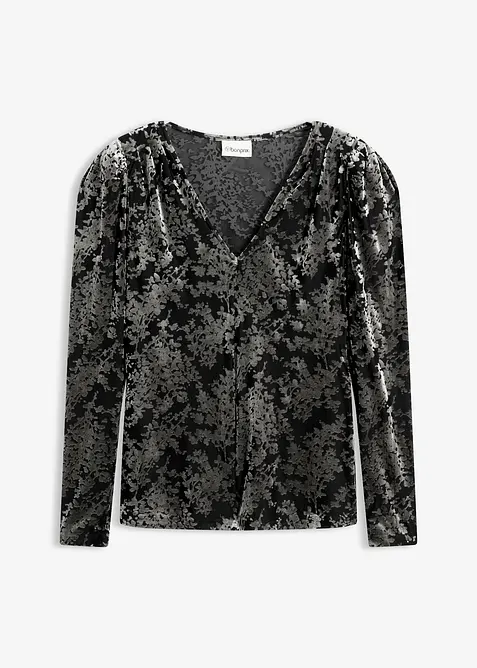 Maglia in velluto devor&eacute; a maniche lunghe, bonprix