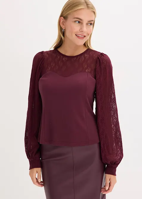 Maglia a maniche lunghe con pizzo, bonprix