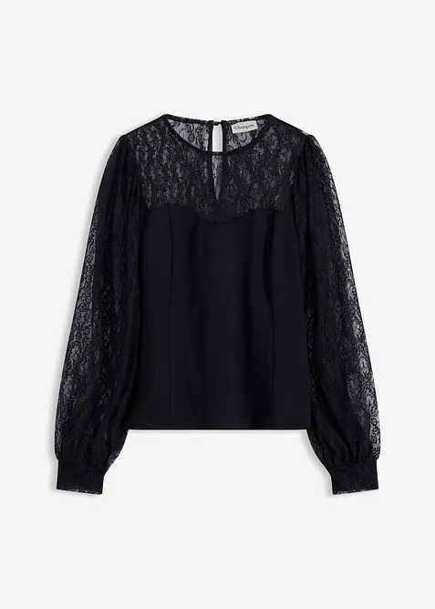 Maglia a maniche lunghe con pizzo, bonprix
