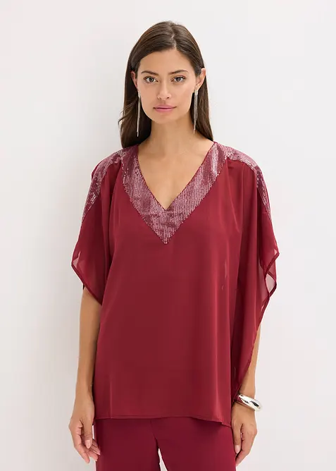 Blusa oversize con inserto di paillettes, bonprix