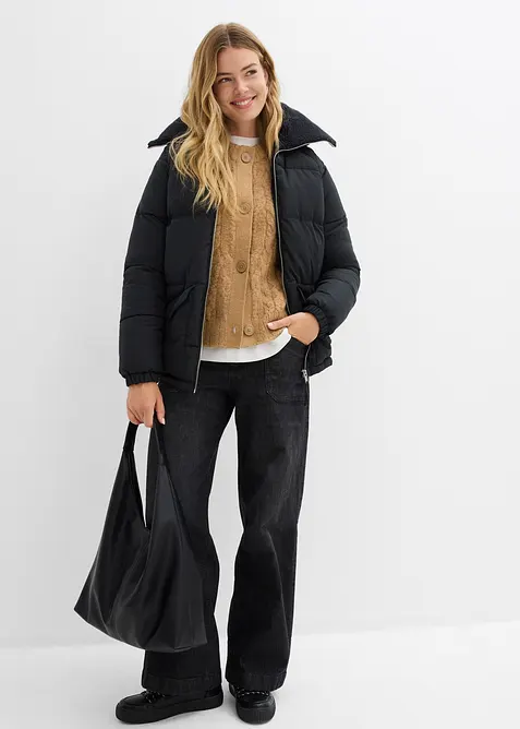 Giacca trapuntata con collo in teddy, bonprix