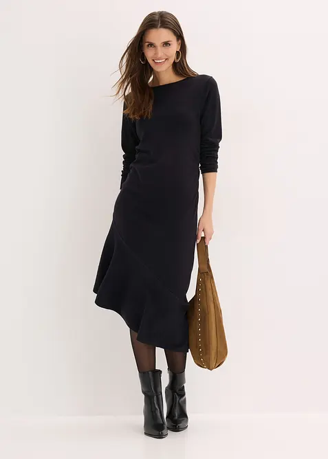 Abito in maglia con fondo asimmetrico in cotone e cachemire, bonprix