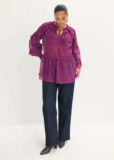 Blusa in chiffon con ruches, bonprix