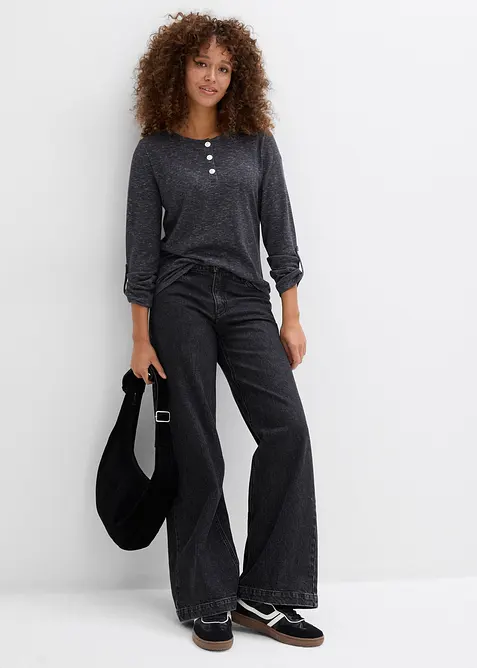 Maglia a maniche lunghe in misto cotone con bottoni, bonprix