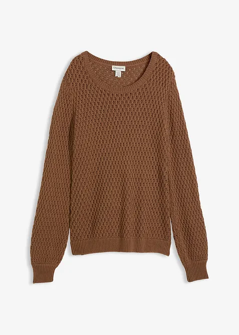 Maglione in maglia operata di misto cotone, bonprix