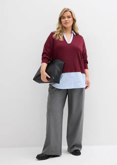 Maglione in filato fine con inserto di camicia, bonprix