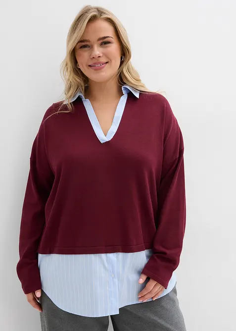 Maglione in filato fine con inserto di camicia, bonprix