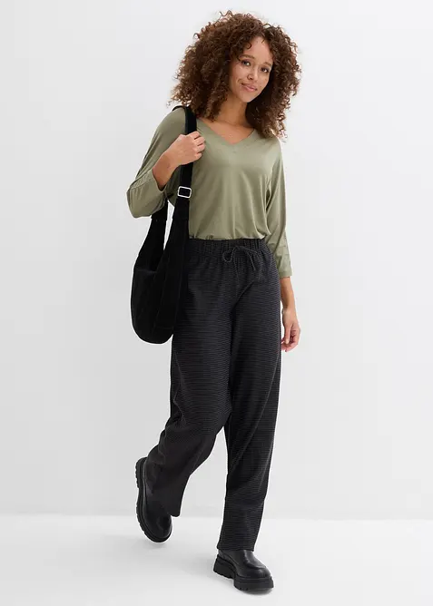 Pantaloni a righe in jersey di misto cotone con cordoncino, bonprix