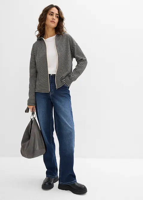 Felpa con zip in misto cotone a righe, bonprix
