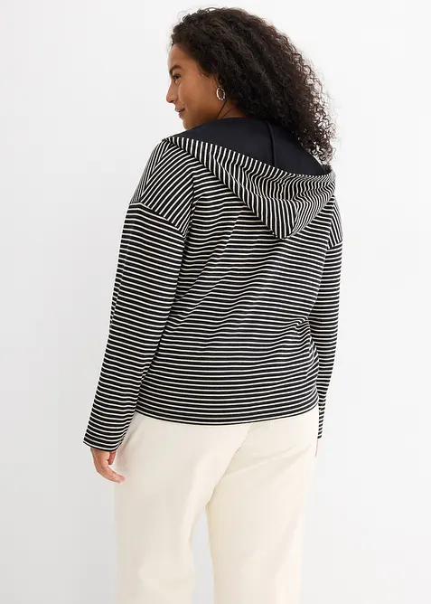 Felpa con zip in misto cotone a righe, bonprix