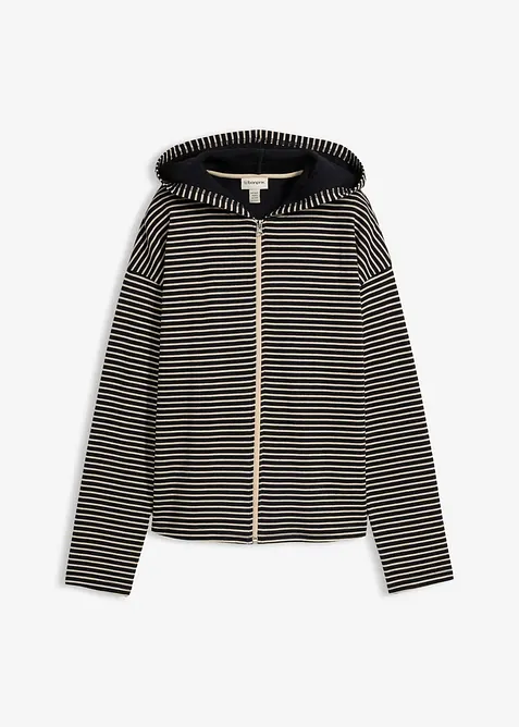 Felpa con zip in misto cotone a righe, bonprix