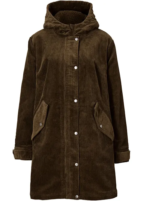 Parka svasato in velluto con fodera in pile teddy e cappuccio, bonprix