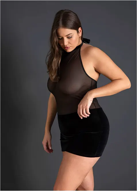 Mini abito sexy all'americana con velluto, bonprix