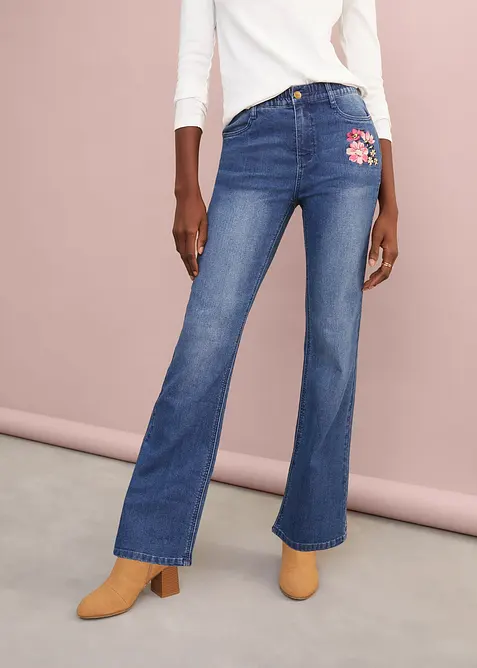 Jeans bootcut con cinta comoda, vita alta, bonprix