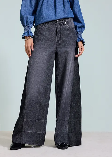Jeans wide leg con inserto, vita alta, bonprix