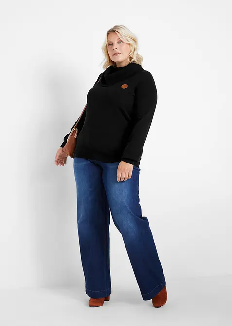 Maglione in filato fine con collo ampio, bonprix