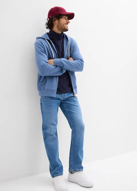 Felpa con zip, cappuccio e dettagli in similpelle, bonprix