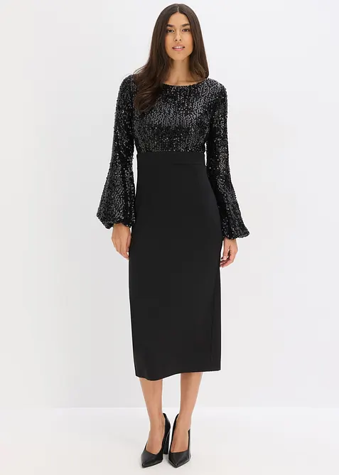 Abito midi con paillettes, bonprix