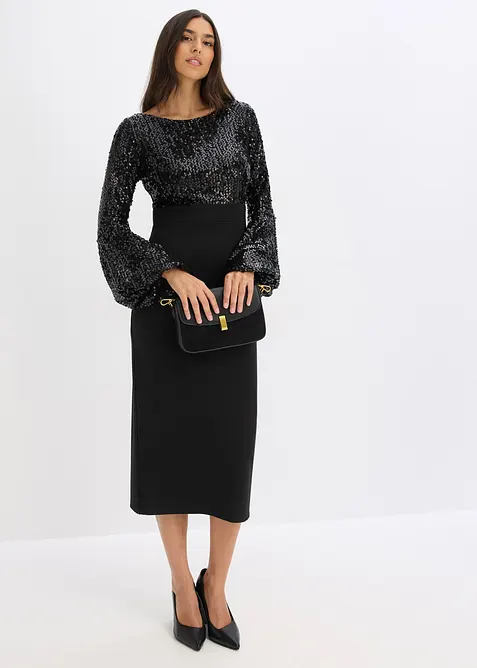 Abito midi con paillettes, bonprix