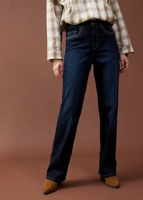 Jeans straight a vita alta con dettagli decorativi sulle tasche, bonprix