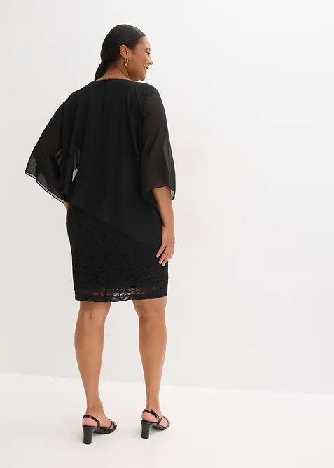 Miniabito in pizzo con sovrapposizione in fine chiffon, bonprix