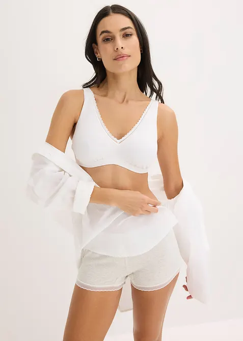 Bralette imbottita senza ferretto in cotone biologico e pizzo, bonprix