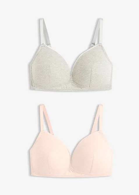 Reggiseno con coppe preformate senza ferretto in cotone biologico e tessuto a coste (pacco da 2), bonprix
