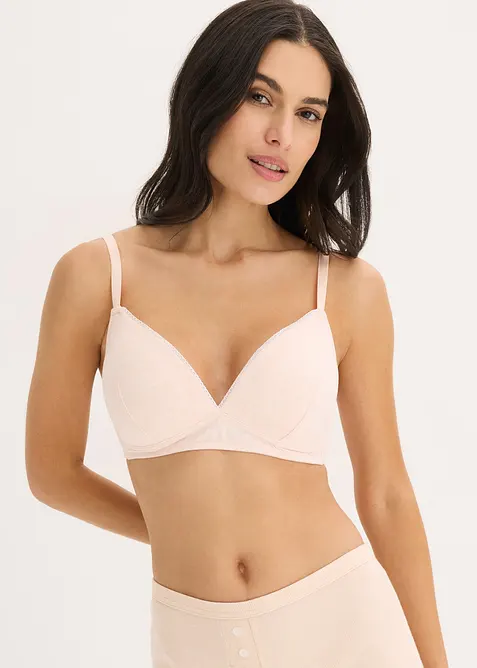 Reggiseno con coppe preformate senza ferretto in cotone biologico e tessuto a coste (pacco da 2), bonprix
