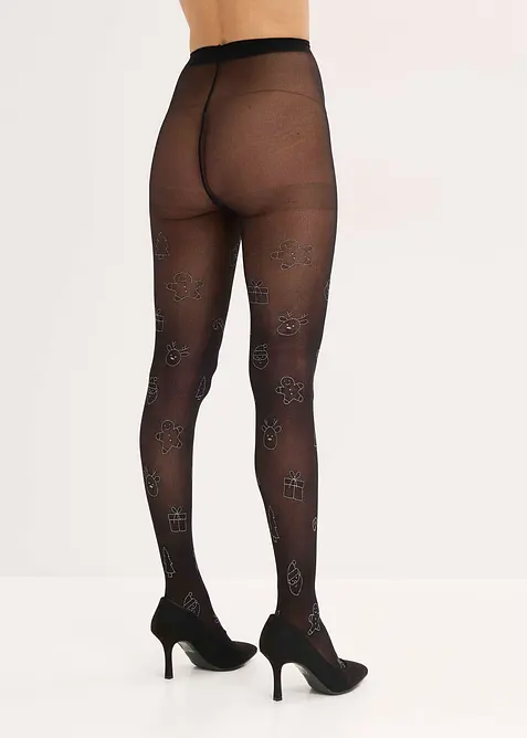 Collant con stampa natalizia glitterata, bonprix