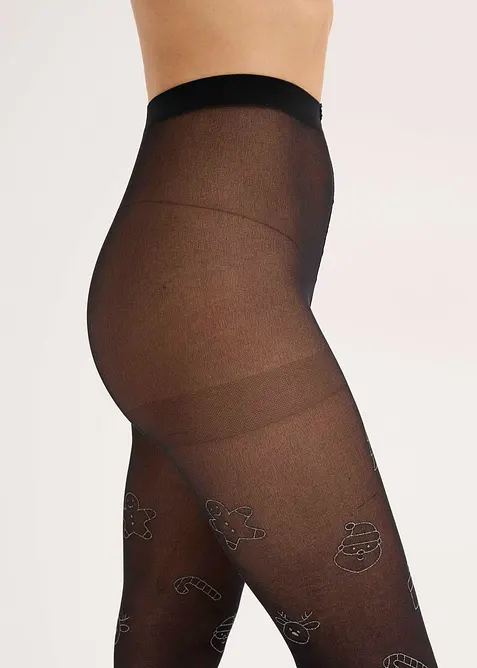Collant con stampa natalizia glitterata, bonprix