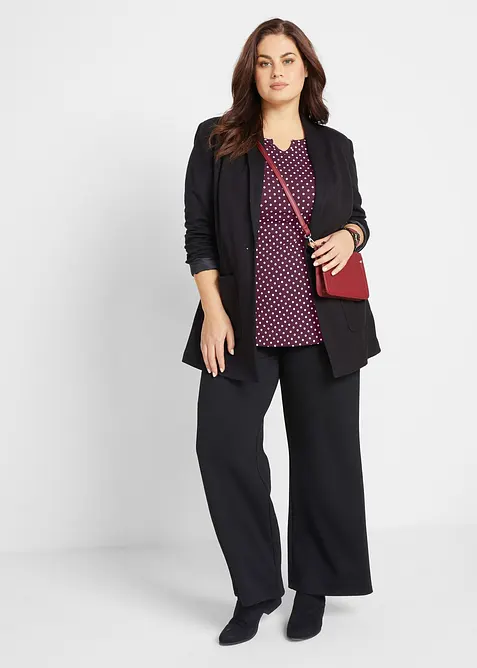 Maglia in cotone a pois con maniche lunghe e spacchi laterali, bonprix