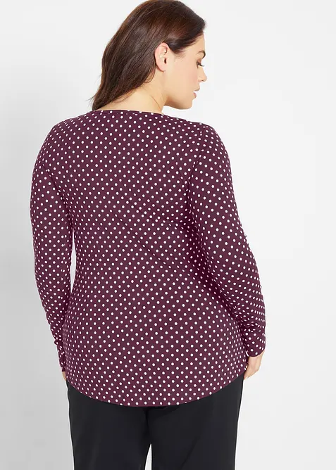 Maglia in cotone a pois con maniche lunghe e spacchi laterali, bonprix